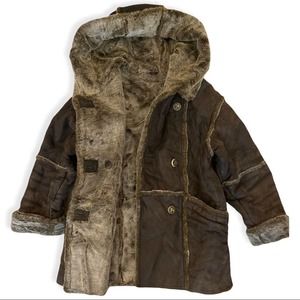Vintage WINLIT Shearling Leather Coat, Hooded w/Faux Fur Lining & Trim Medium